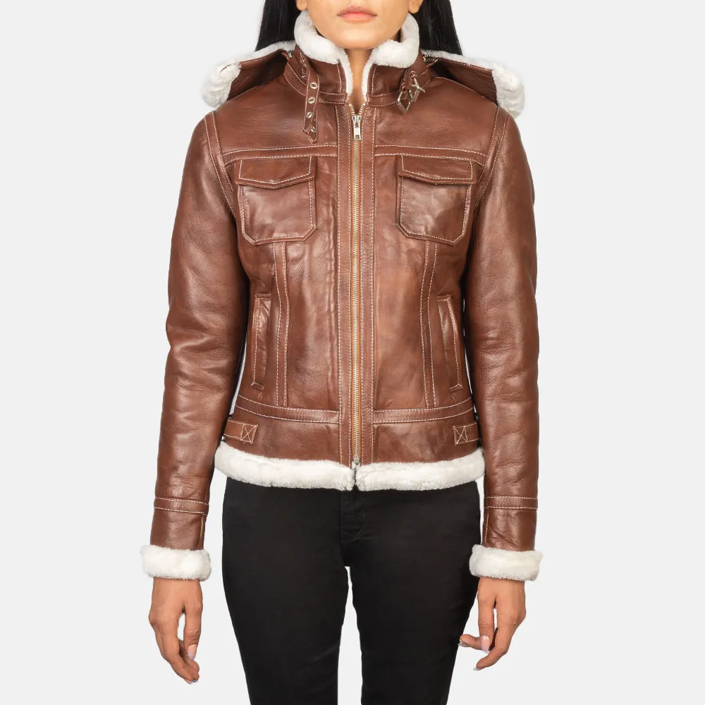 Fiona Brown Hooded Shearling Leather Jacket-reviseleather