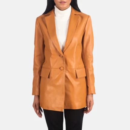 Marilyn Tan Brown Leather Blazer-reviseleather