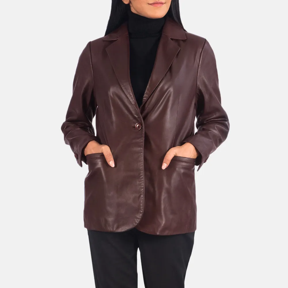 Norma Maroon Leather Blazer-reviseleather