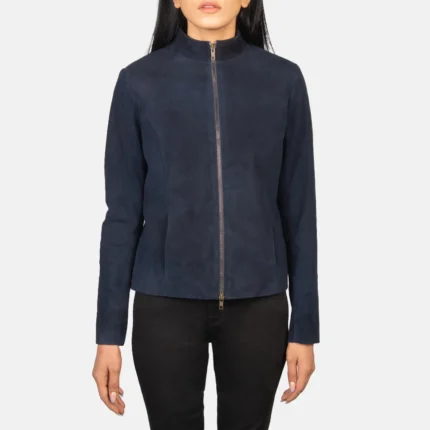 Rumella Blue Suede Biker Jacket-reviseleather