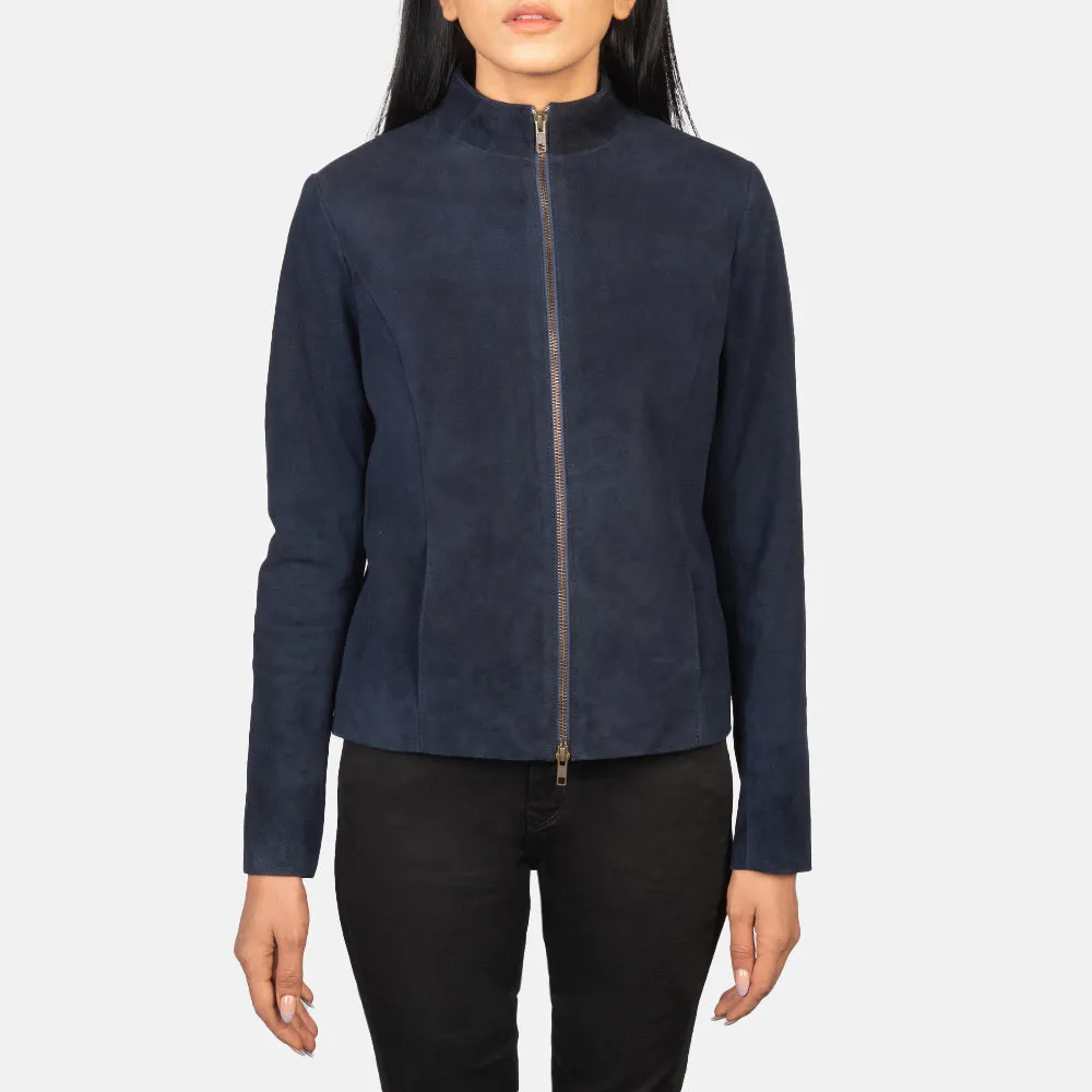Rumella Blue Suede Biker Jacket-reviseleather