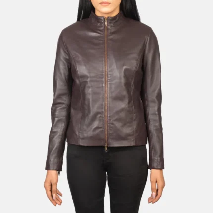 Rumella Maroon Leather Biker Jacket-reviseleather