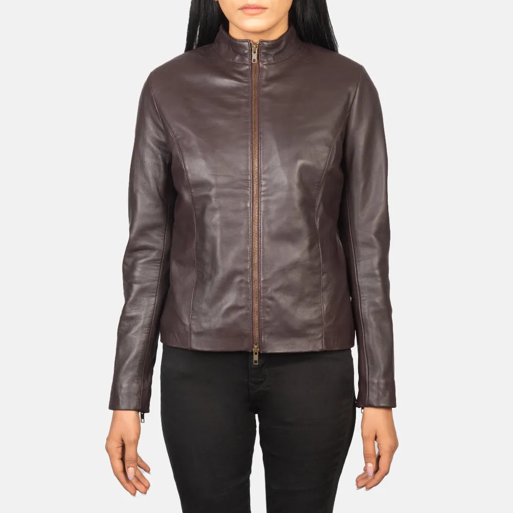 Rumella Maroon Leather Biker Jacket-reviseleather