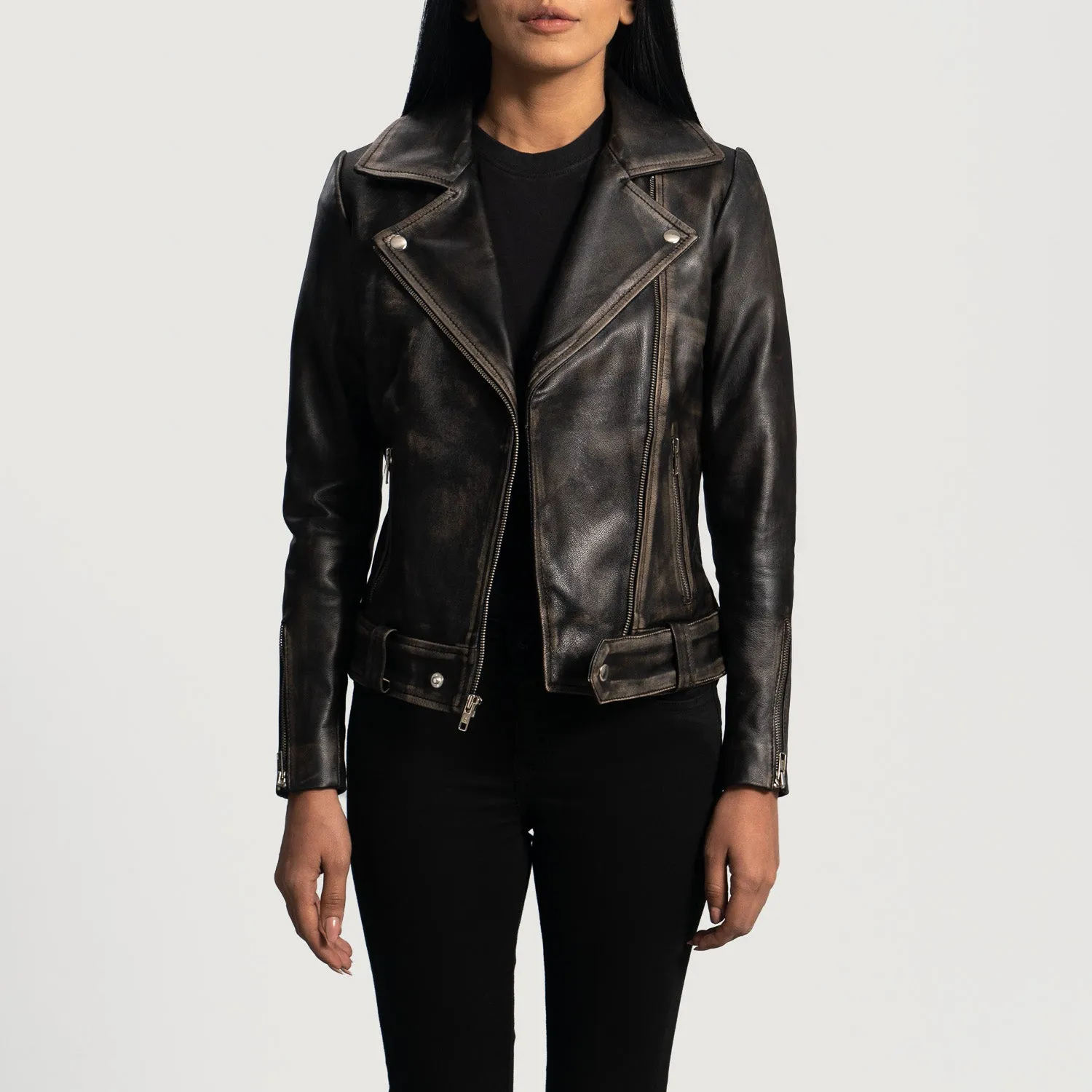 Rumy Distressed Brown Leather Biker Jacket-reviseleather