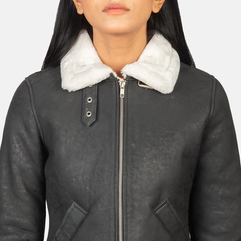 Sherilyn B-3 Black & White Leather Bomber Jacket-reviseleather