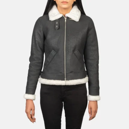 Sherilyn B-3 Black & White Leather Bomber Jacket-reviseleather