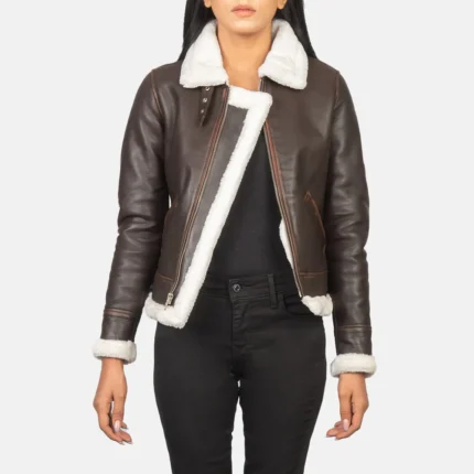 Sherilyn B-3 Brown Leather Bomber Jacket-reviseleather