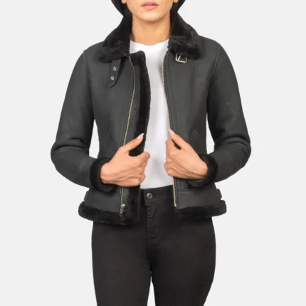 Sherilyn B-3 Distressed Black Leather Bomber Jacket-reviseleather