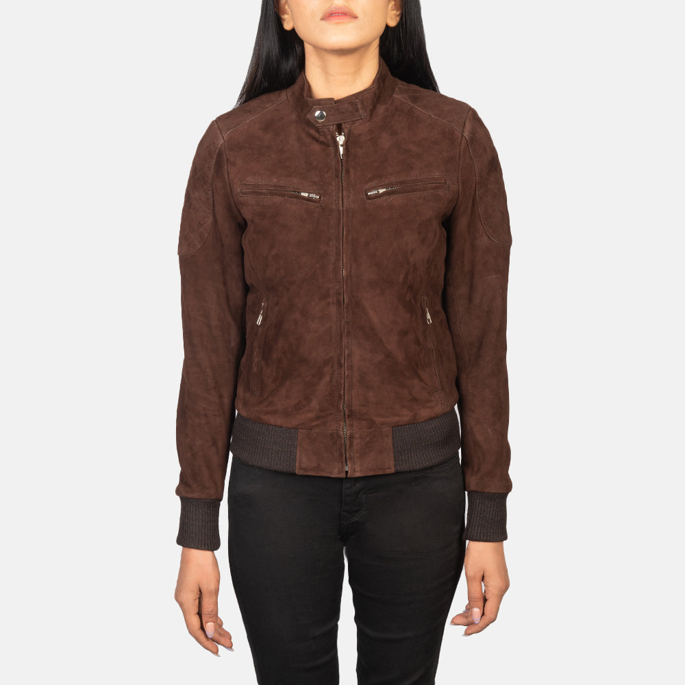 Zenna Mocha Suede Bomber Jacket-reviseleather