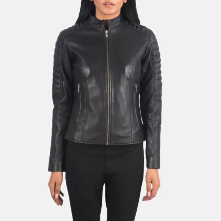 Adalyn Quilted Black Leather Biker Jacket-reviseleather