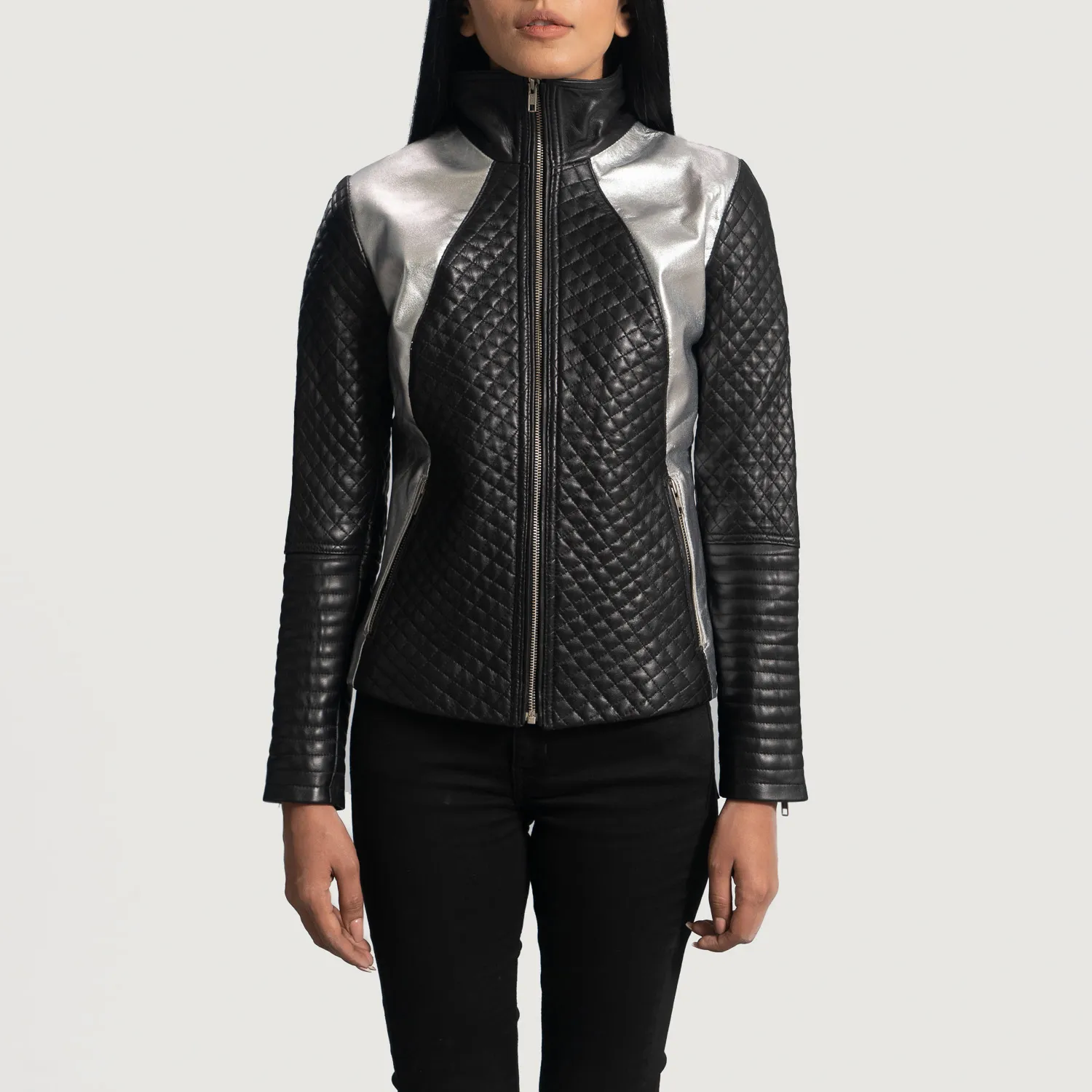 Alia Metallic Black Leather Biker Jacket-reviseleather