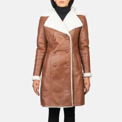Amie Brown Double Breasted Shearling Coat-reviseleather