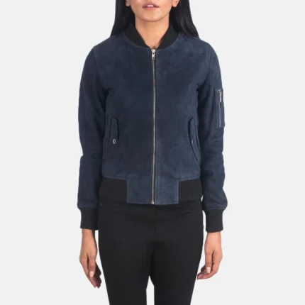 Ava Ma-1 Blue Suede Bomber Jacket-reviseleather