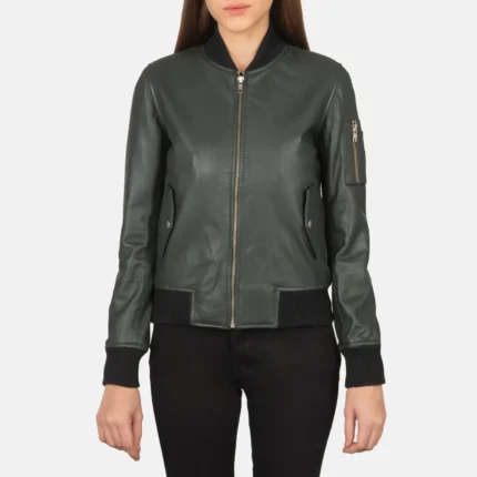 Ava Ma-1 Green Leather Bomber Jacket-reviseleather
