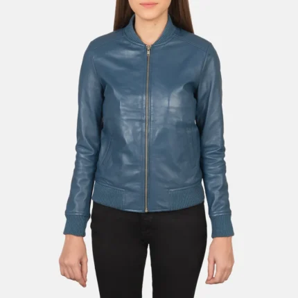 Bliss Blue Leather Bomber Jacket-reviseleather