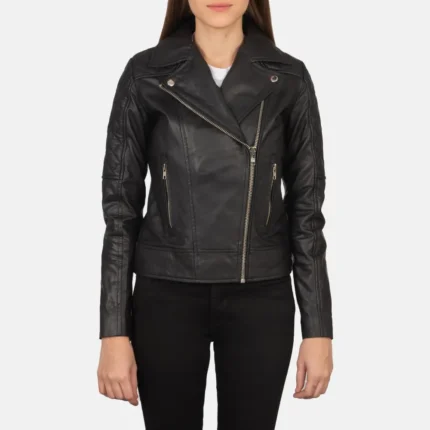 Carolyn Quilted Black Biker Jacket-reviseleather