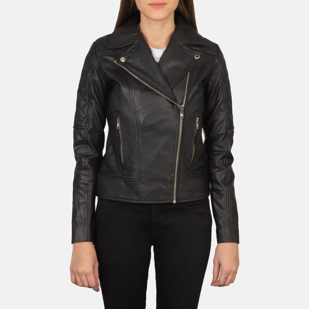 Carolyn Quilted Black Biker Jacket-reviseleather