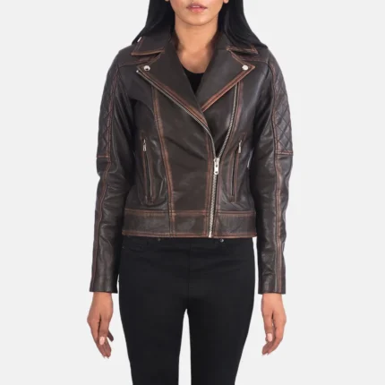 Carolyn Quilted Vintage Brown Biker Jacket-reviseleather