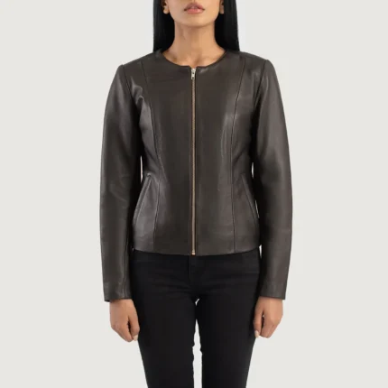 Elixir Brown Collarless Leather Jacket-reviseleather
