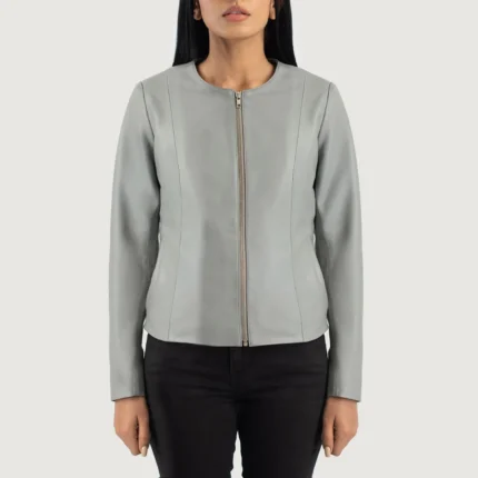 Elixir Grey Collarless Leather Jacket-reviseleather