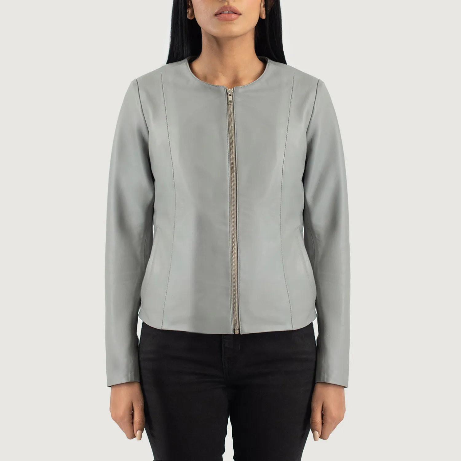 Elixir Grey Collarless Leather Jacket-reviseleather