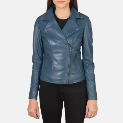 Flashback Blue Leather Biker Jacket-reviseleather