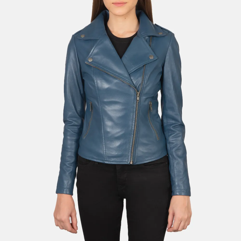 Flashback Blue Leather Biker Jacket-reviseleather