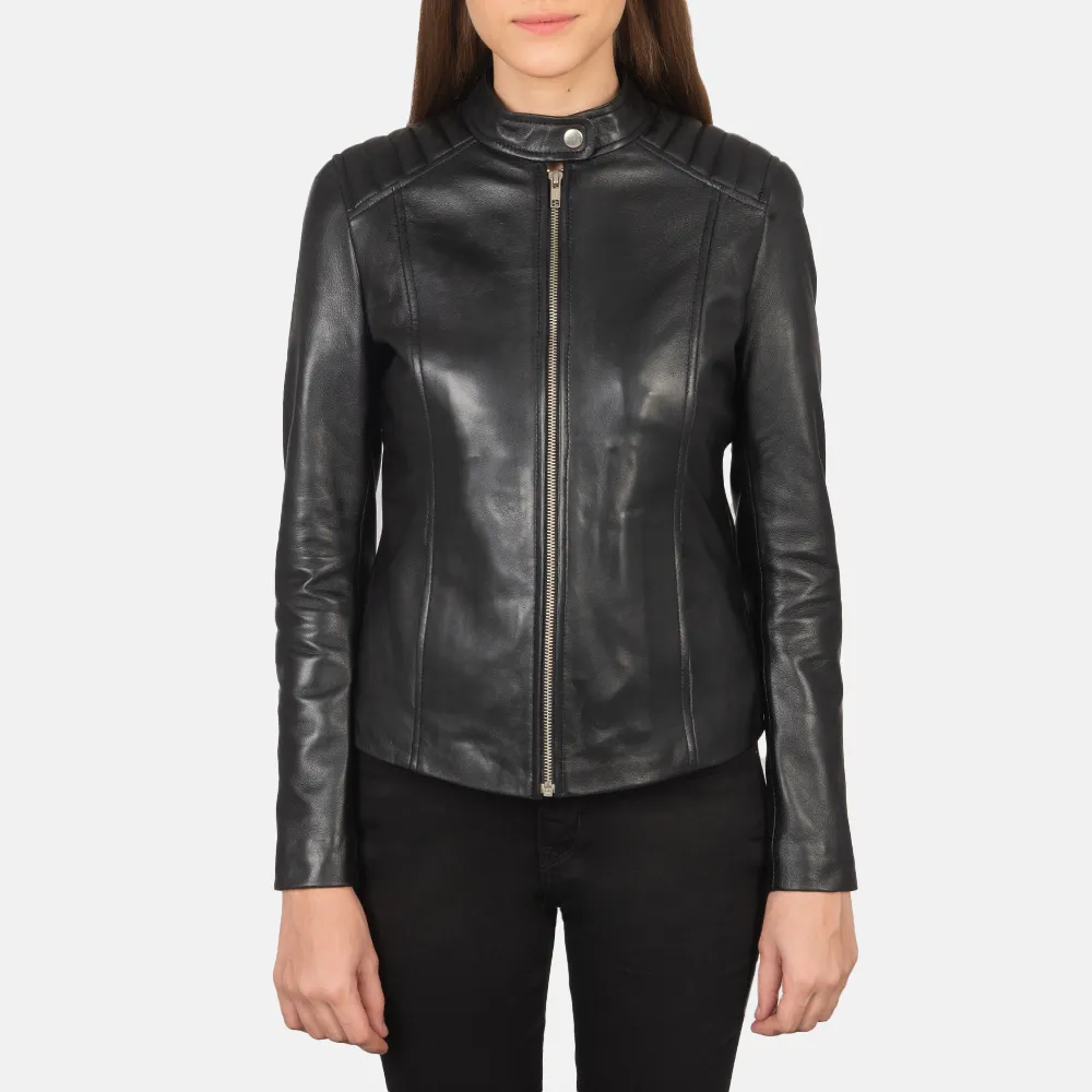 Kelsee Black Leather Biker Jacket-reviseleather