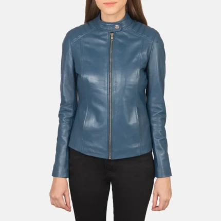 Kelsee Blue Leather Biker Jacket-reviseleather