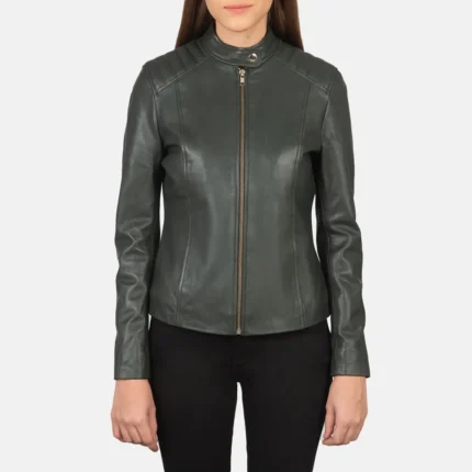 Kelsee Green Leather Biker Jacket-reviseleather