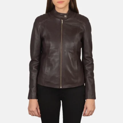 Kelsee Maroon Leather Biker Jacket-reviseleather