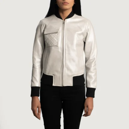 Lana Silver Leather Bomber Jacket-reviseleather