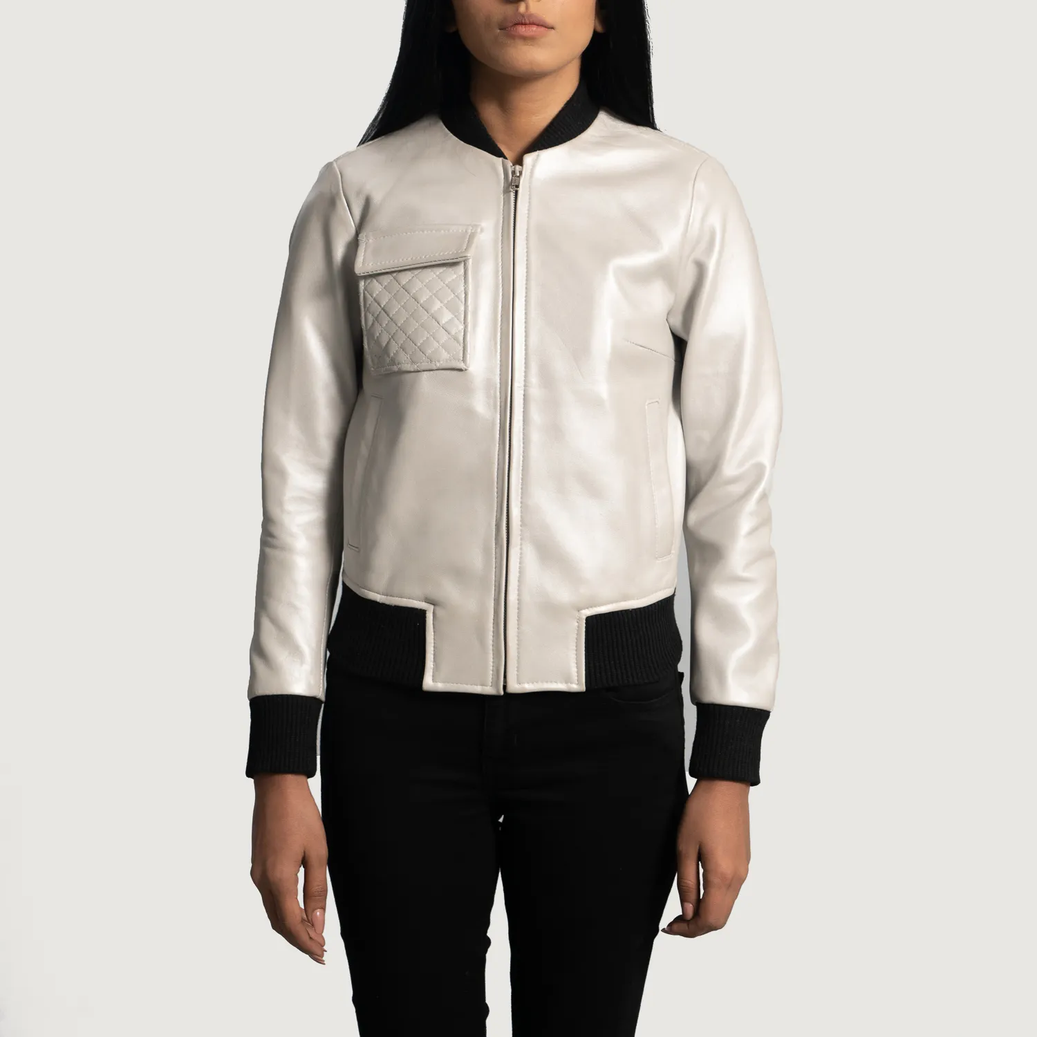 Lana Silver Leather Bomber Jacket-reviseleather