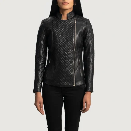Orient Grain Quilted Black Leather Biker Jacket-reviseleather