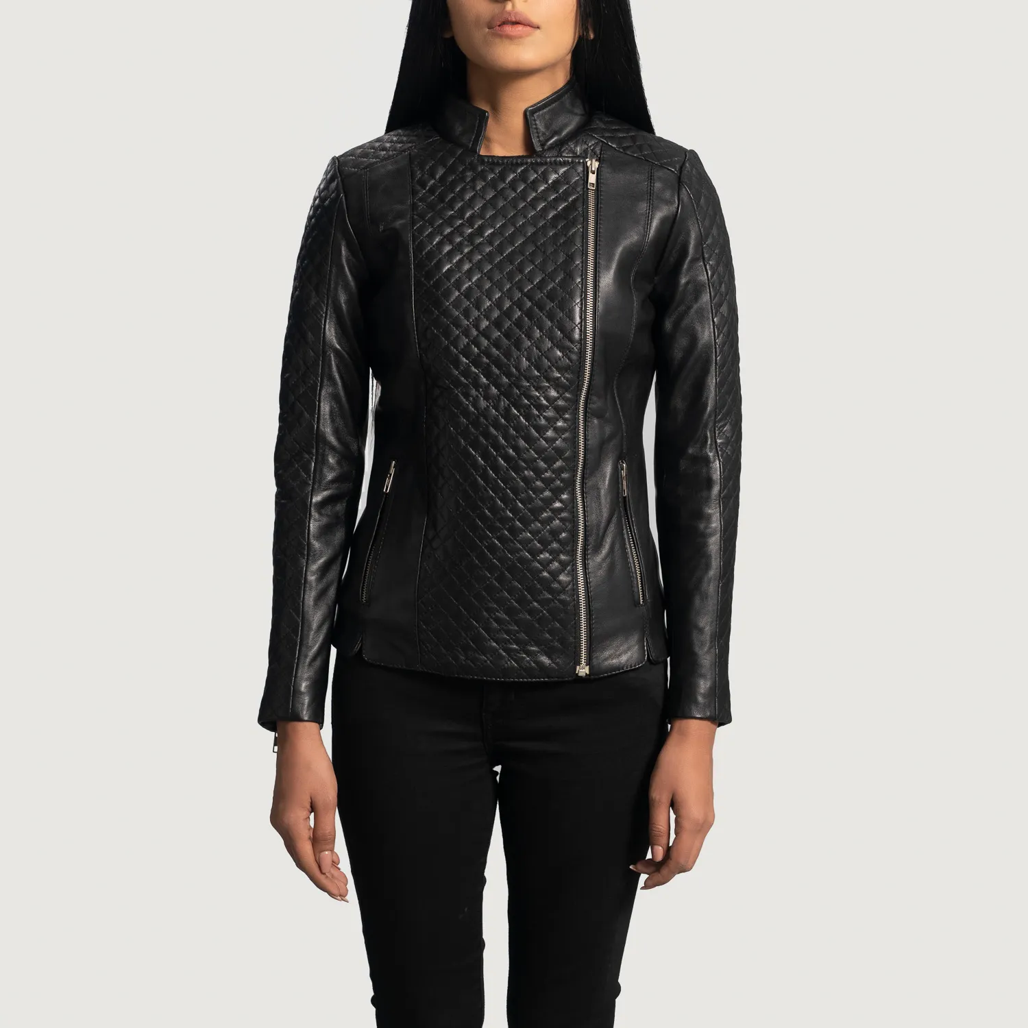 Orient Grain Quilted Black Leather Biker Jacket-reviseleather