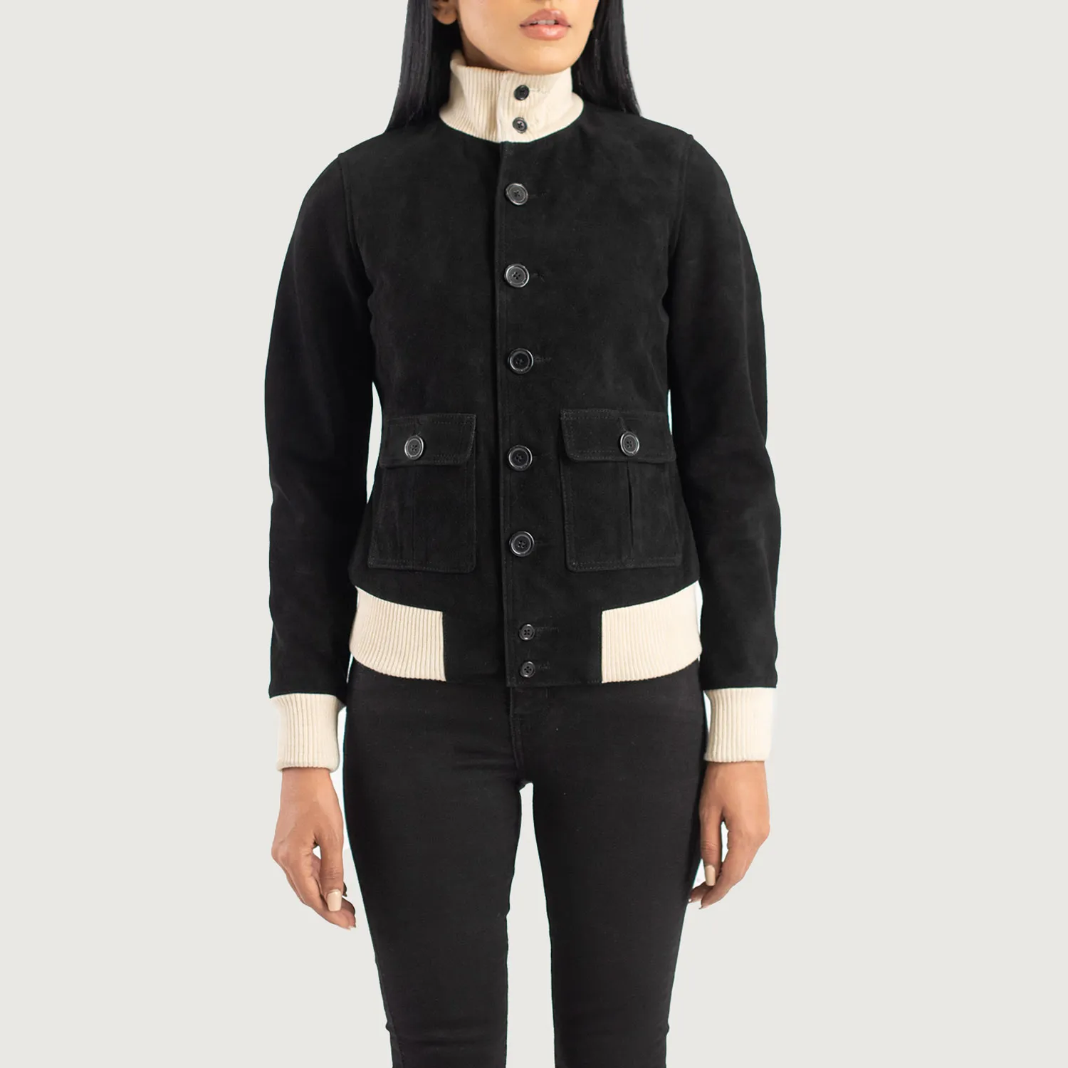 Sasha A1 Black Suede Bomber Jacket-reviseleather