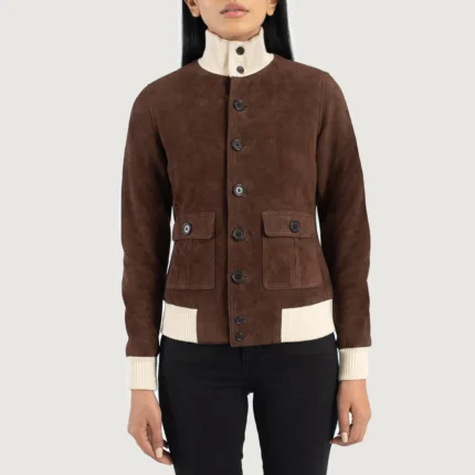 Sasha A1 Mocha Suede Bomber Jacket-reviseleather