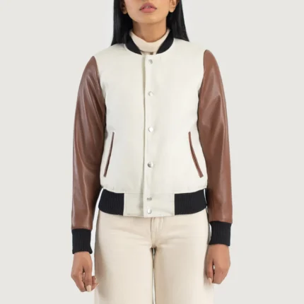 Savant White & Brown Hybrid Varsity Jacket-reviseleather