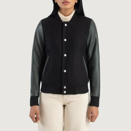 Savant Green & Black Hybrid Varsity Jacket-reviseleather