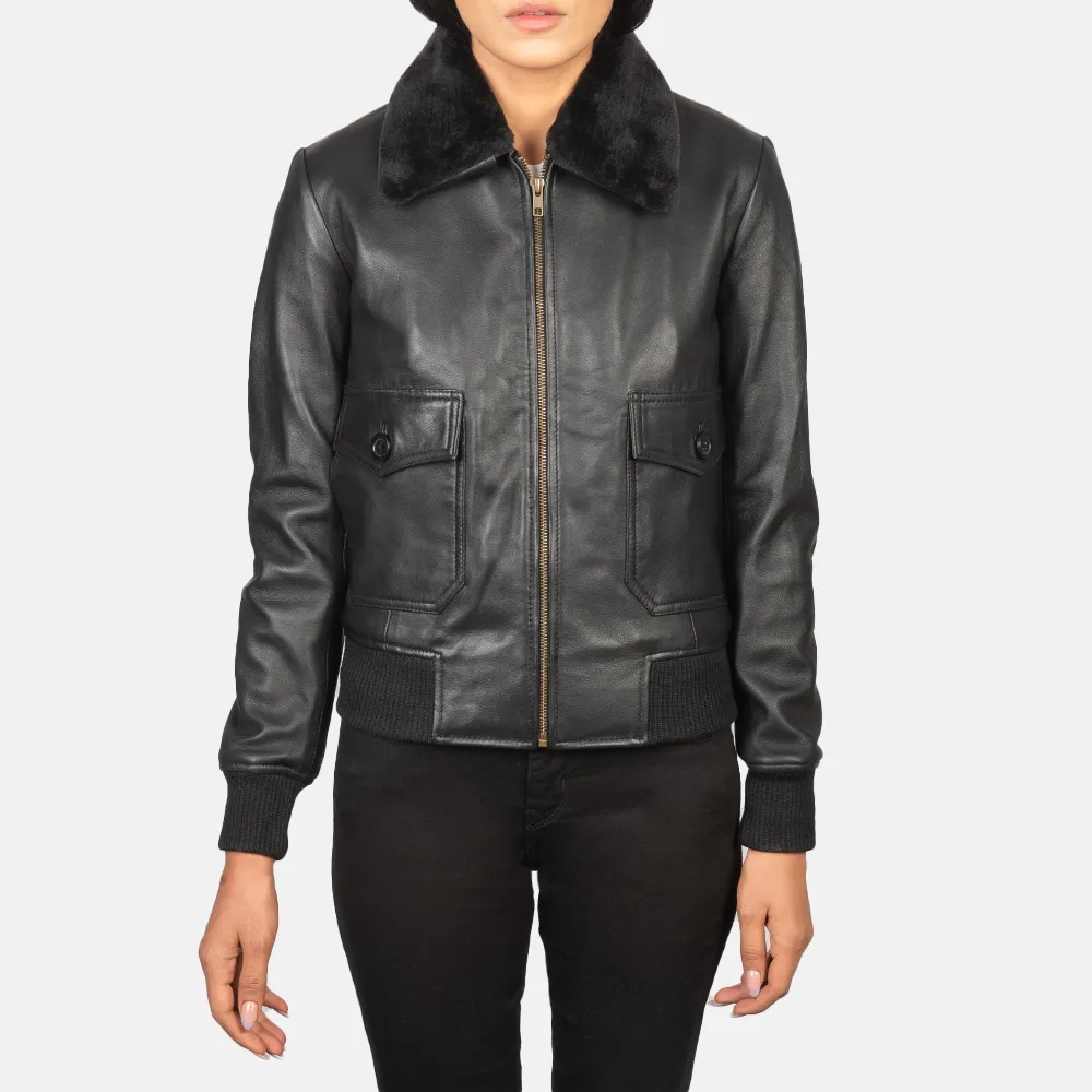 Stella G-1 Black Leather Bomber Jacket-reviseleather