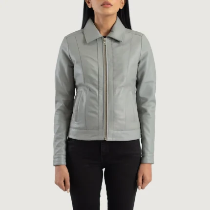 Vixen Grey Classic Collar Leather Jacket-reviseleather