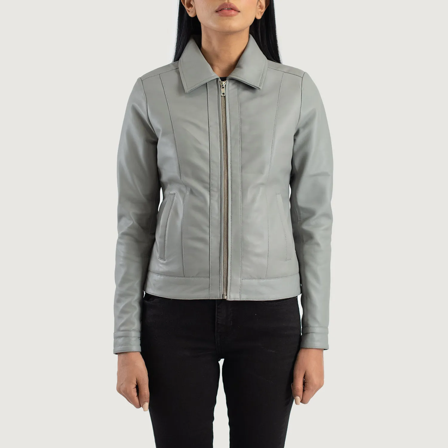 Vixen Grey Classic Collar Leather Jacket-reviseleather