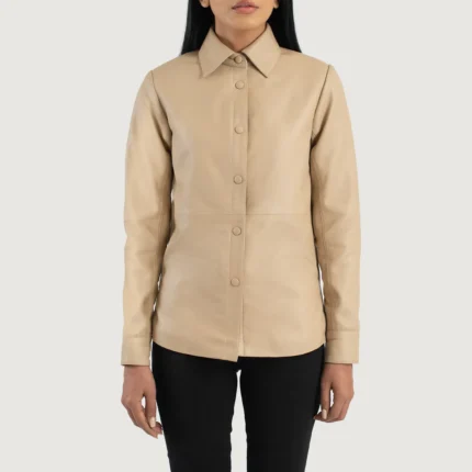 Zenith Beige Leather Shirt Jacket-reviseleather