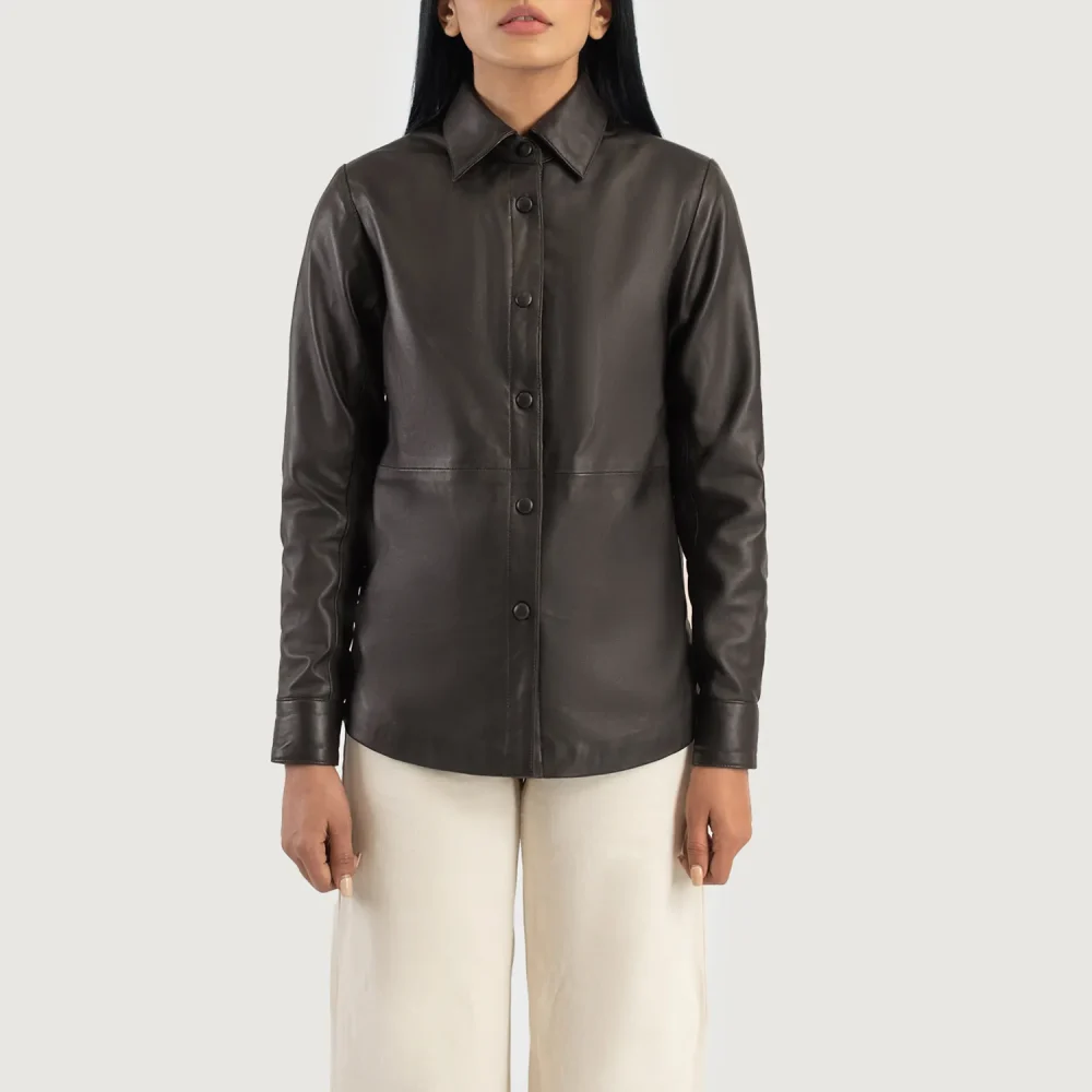 Zenith Brown Leather Shirt Jacket-reviseleather