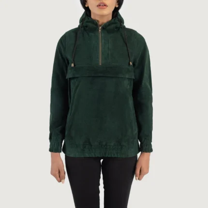 Zest Green Hooded Suede Pullover Jacket-reviseleather