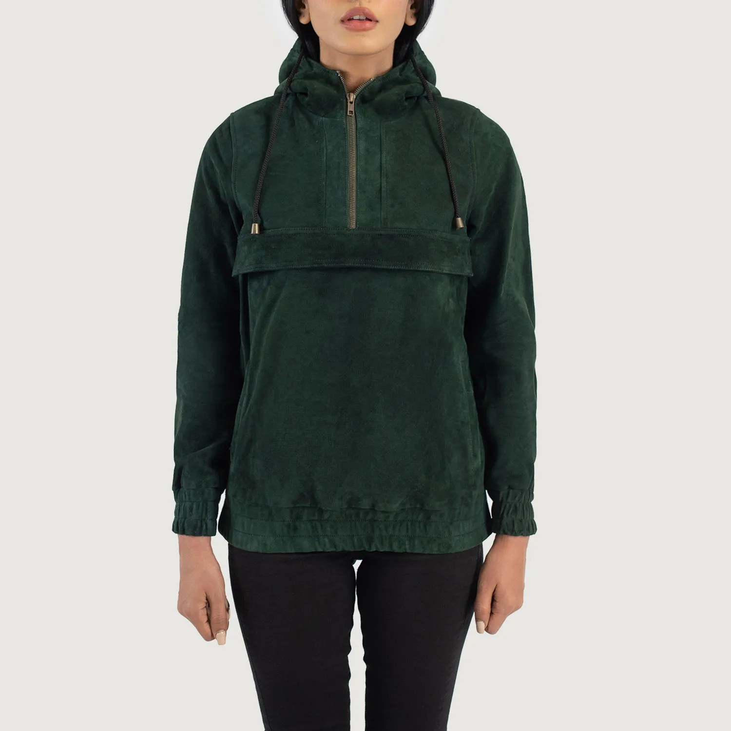 Zest Green Hooded Suede Pullover Jacket-reviseleather