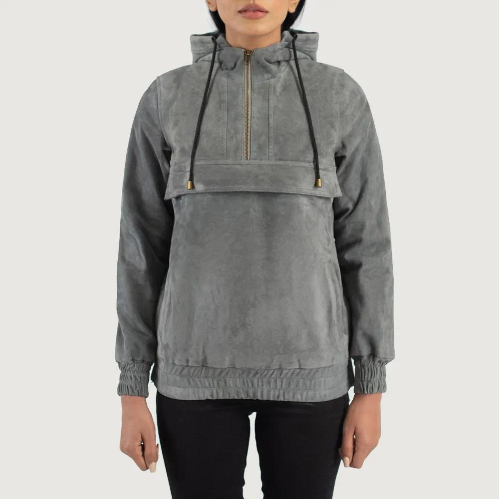 Zest Grey Hooded Suede Pullover Jacket-reviseleather