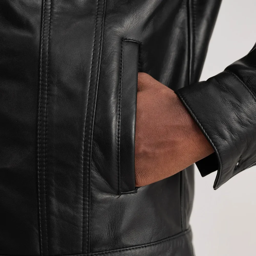 Dallis Black Leather Shearling Trucker Jacket-reviseleather