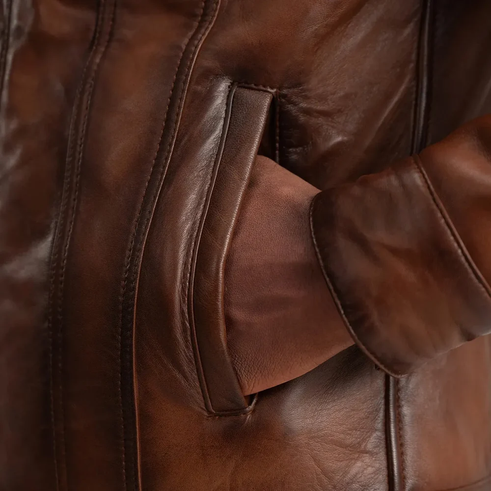 Dallis Brown Leather Shearling Trucker Jacket-reviseleather