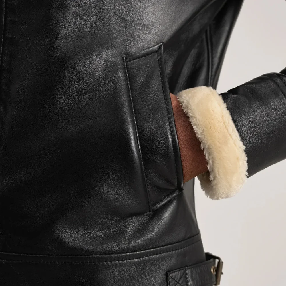 Francis B-3 Black & Cream Leather Bomber Jacket-reviseleather